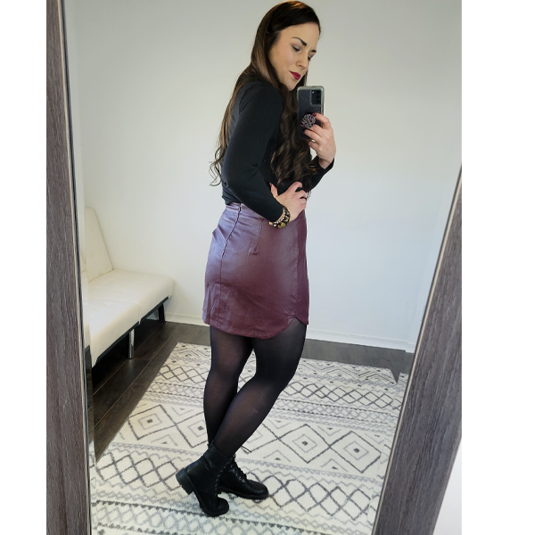 Burgundy Leather Hi-Lo Mini Skirt
