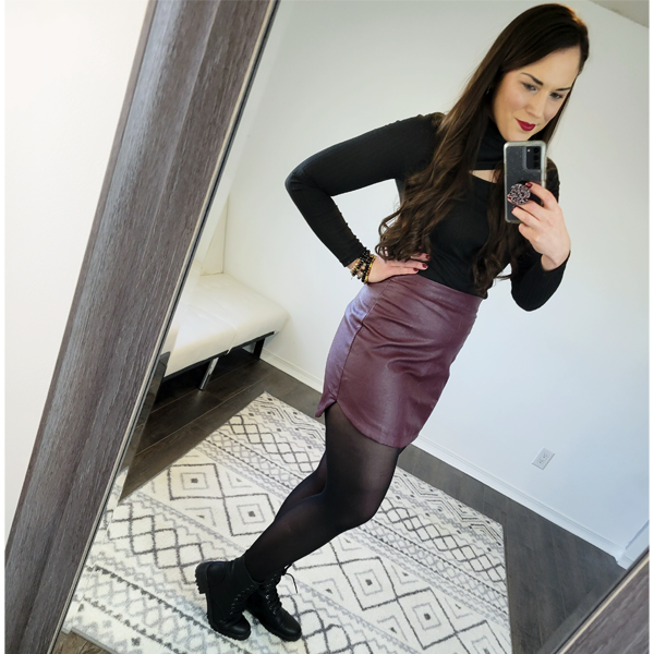 Burgundy Leather Hi-Lo Mini Skirt
