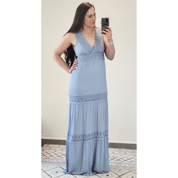 Slate Blue Quinn Woven Maxi Dress